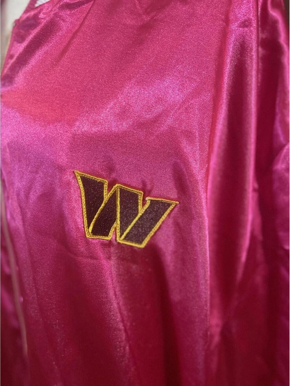 NFL Apparel Washington Commanders Satin Jacket Womens 5X Full Zip Pink Sparkly - Picture 2 of 12